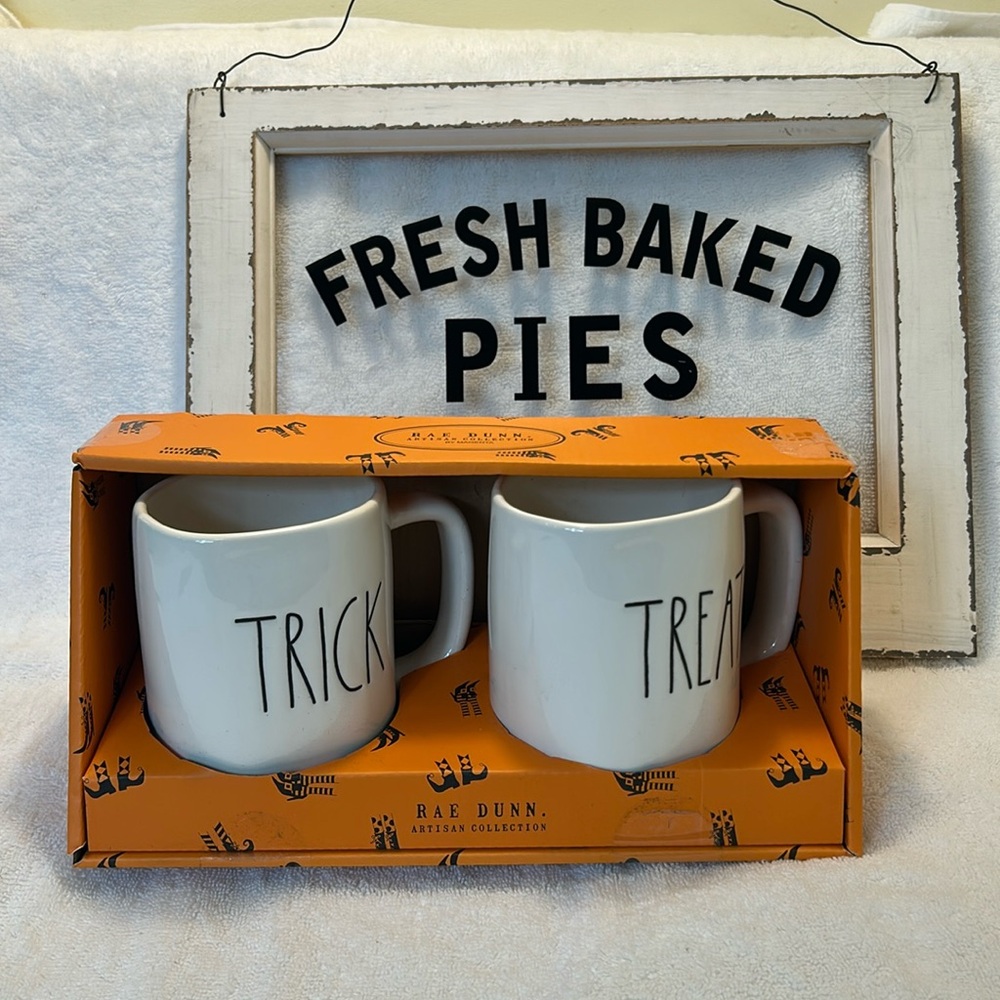 Rae Dunn White Ceramic Halloween Mug Set